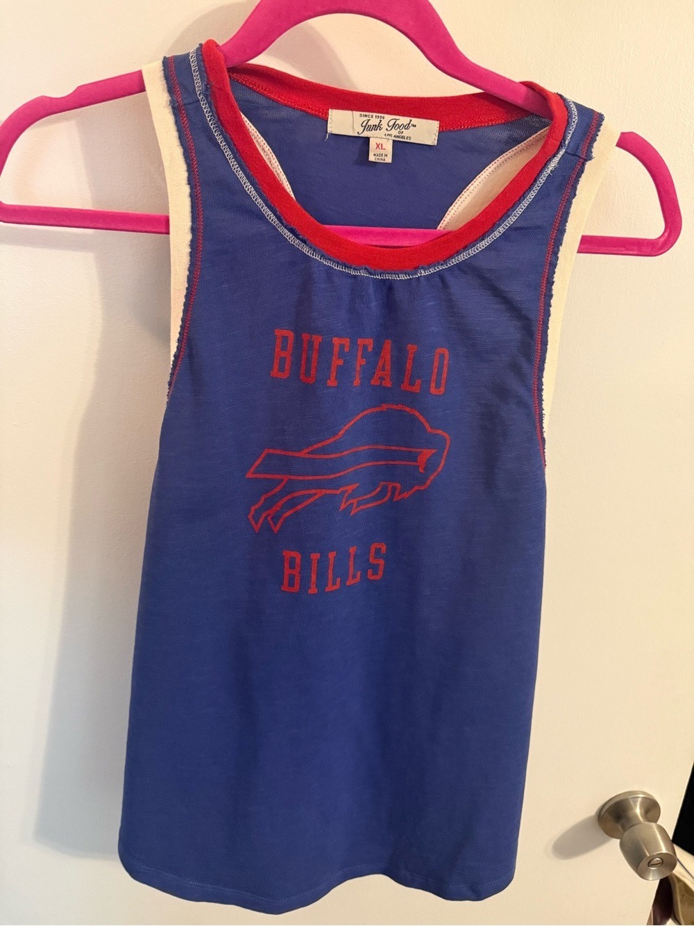 Junk Food Clothing Blue NFL Buffalo Bills Football Racerback Tank with Red Trim